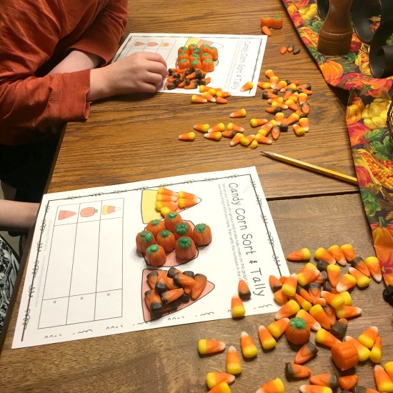 Candy Corn Math Worksheets from this week's Large Family Homeschooling Week in Review
