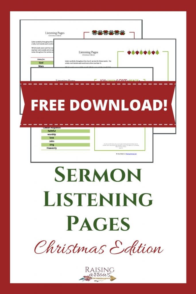 Teach your children to listen and stay focused during church this Christmas season with these free Sermon Notes and Listening Pages for kids!