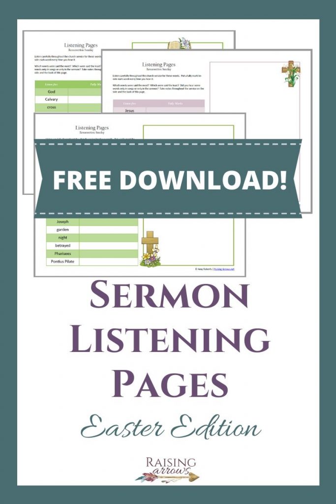 Teach your children to listen and stay focused during church this Easter season with these free Sermon Notes and Listening Pages for kids!