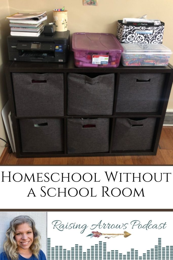 You don't need a designated homeschool room to homeschool! Learn how we have stored and organized supplies and homeschooled from room to room over the years!