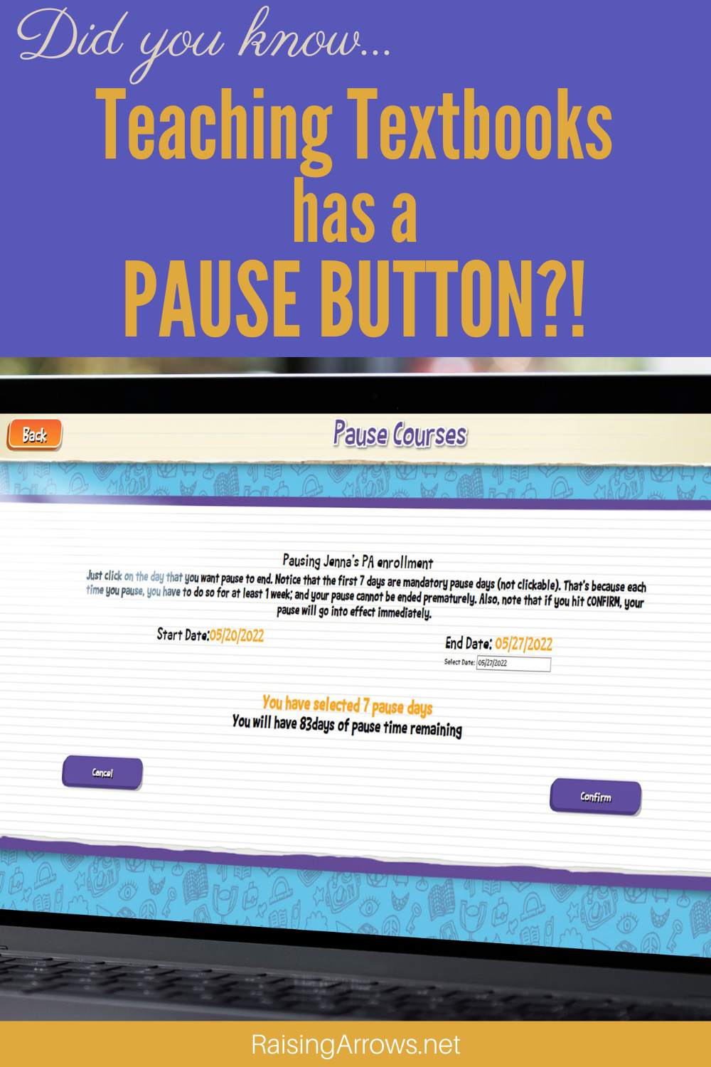 Did you know Teaching Textbooks has a Pause button to allow your student to take a break from math without counting against your 12 month access?  Let me share with you how we use this feature!